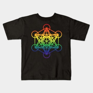 Metatron's Cube Sacred Geometry Rainbow Kids T-Shirt